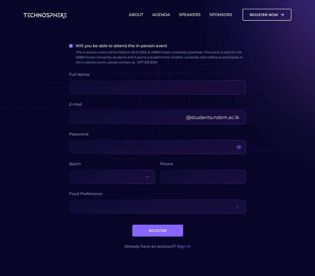 TECHNOSPHERE - Register · physical attendee